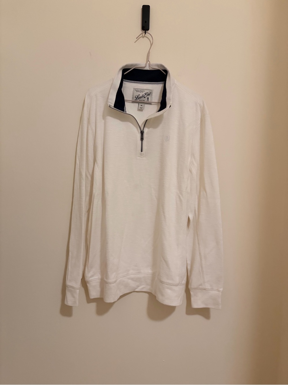 Lands' End White Quarter-Zip Pullover with Navy Trim